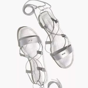 Madewell Boardwalk Lace-Up Sandals Metallic Silver